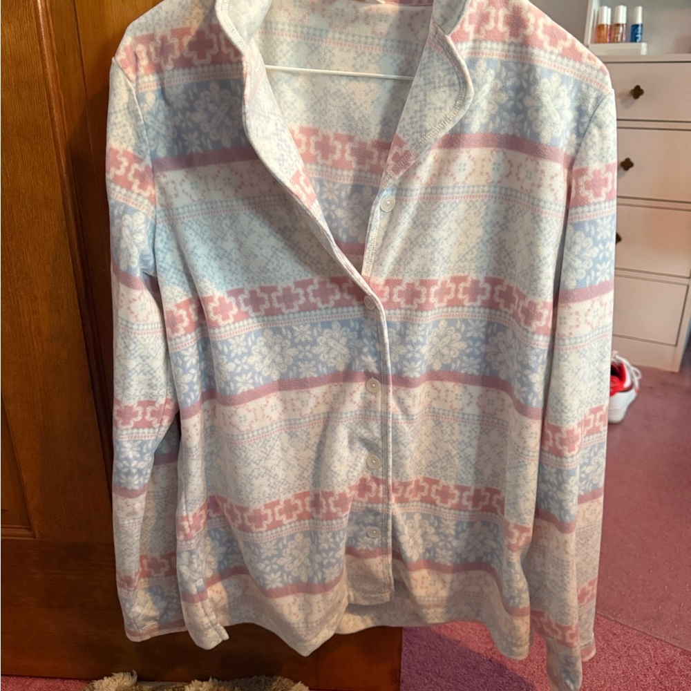 Fleece Patterned Button-Up Pajama Shirt NWOT